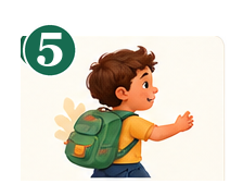 Paso 5 — un niño saliendo con su mochila