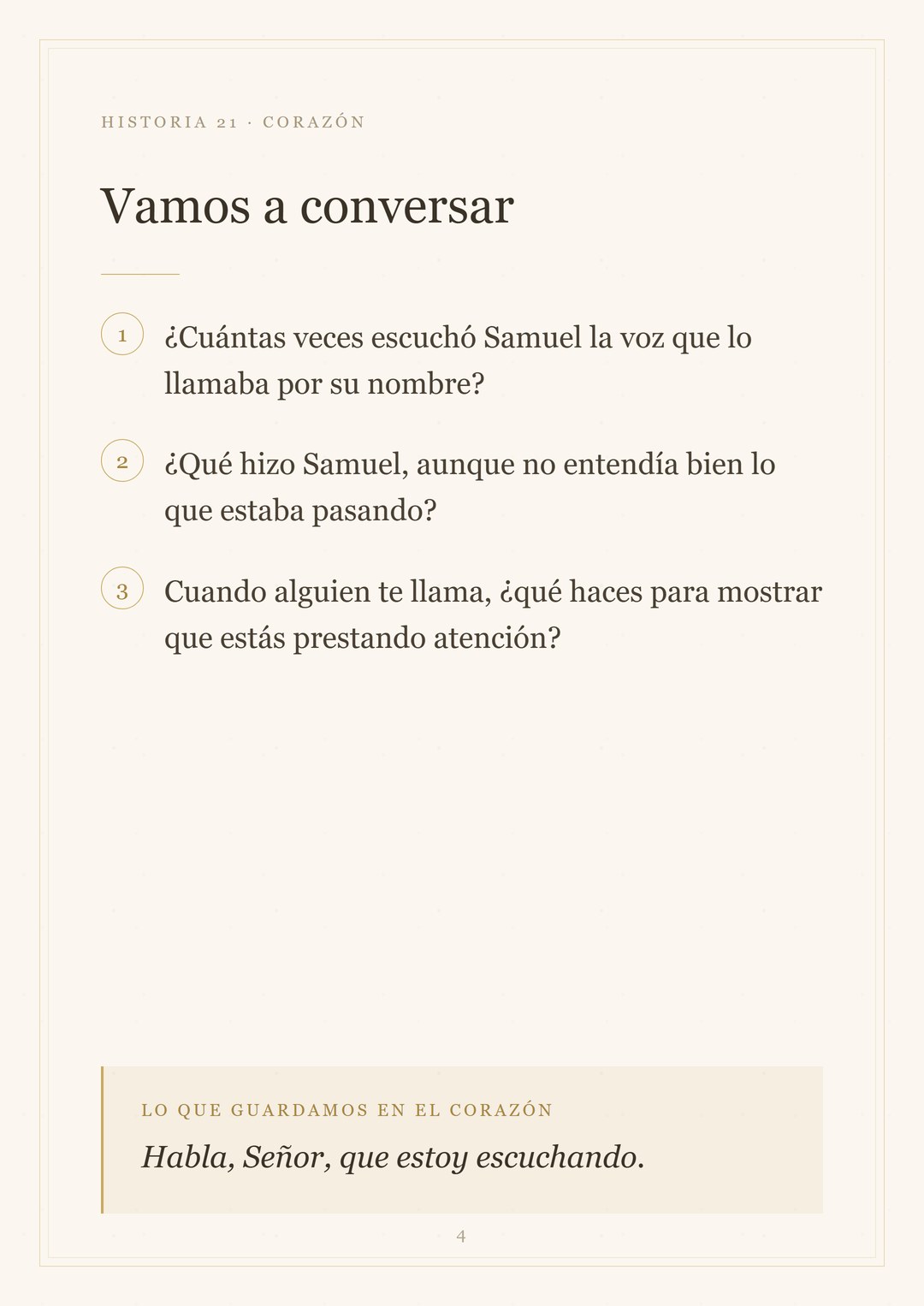 Página real — otra historia, las 3 preguntas