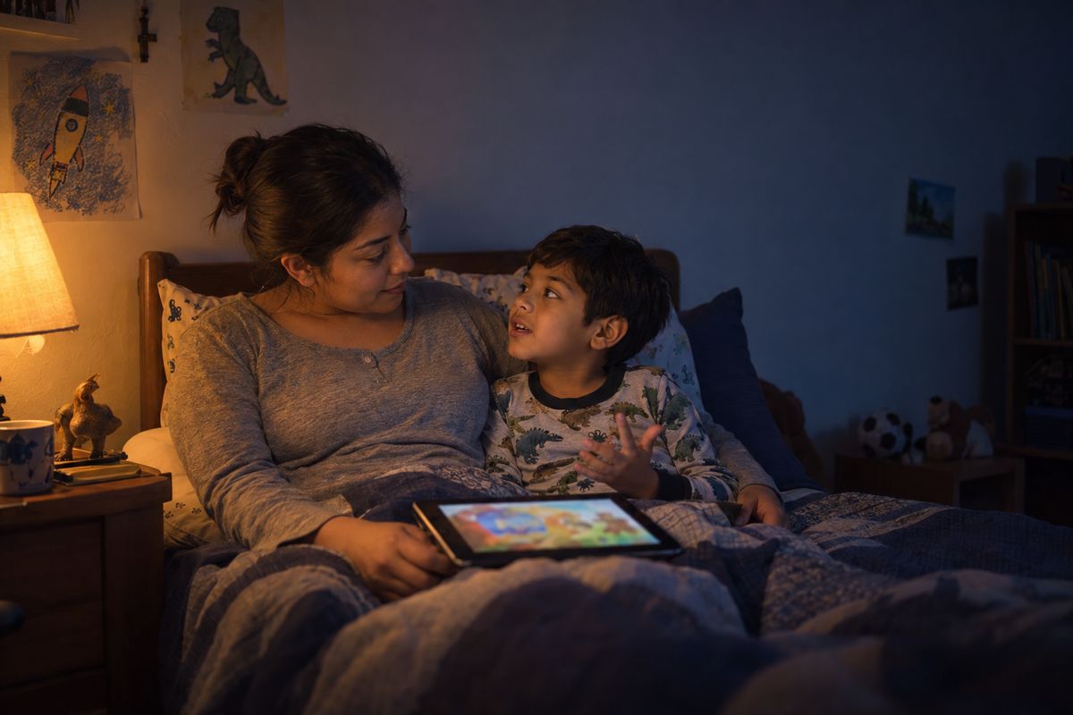Un niño le cuenta a su mamá lo que pensó de la historia; ella escucha