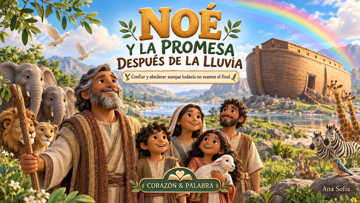 Página real del producto: la portada de «Noé y la promesa después de la lluvia»